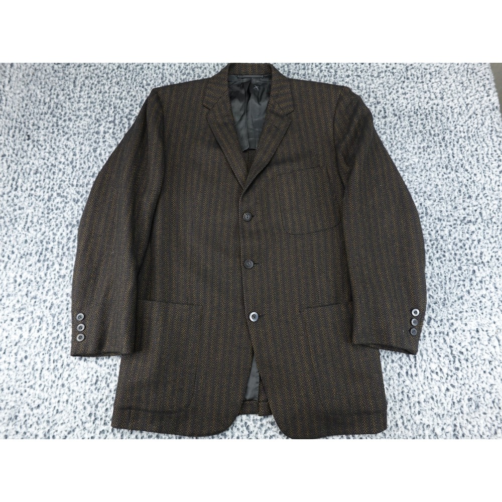 Hickey Freeman Blazer Mens 44 Brown Good Vintage Striped 3 Button Patch Pockets